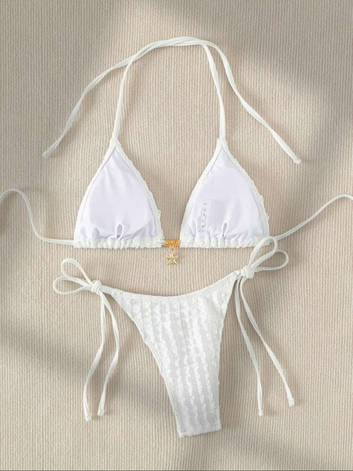 2617S swim conjunto de bikini con escote halter blanco