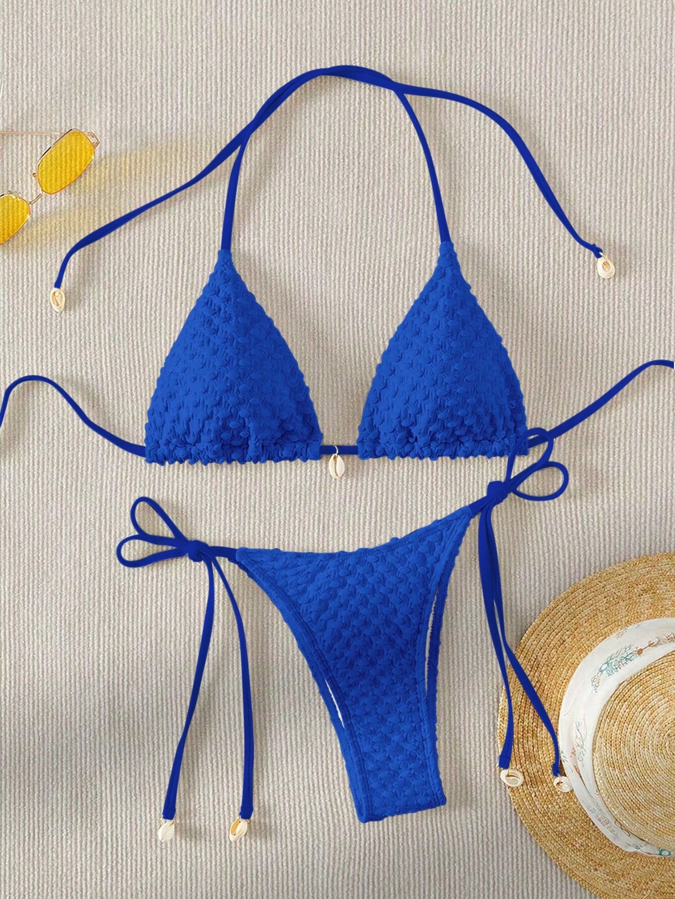 9199M swim conjunto se bikini de triangulo halter azul