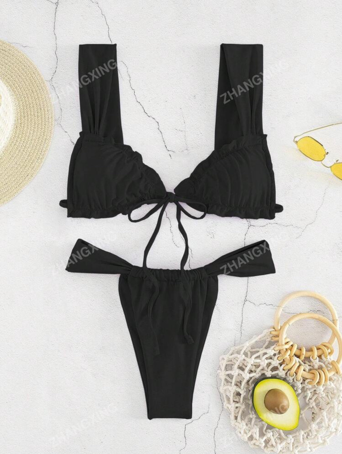 Conjunto de bikini unicolor sexy con cuello halter