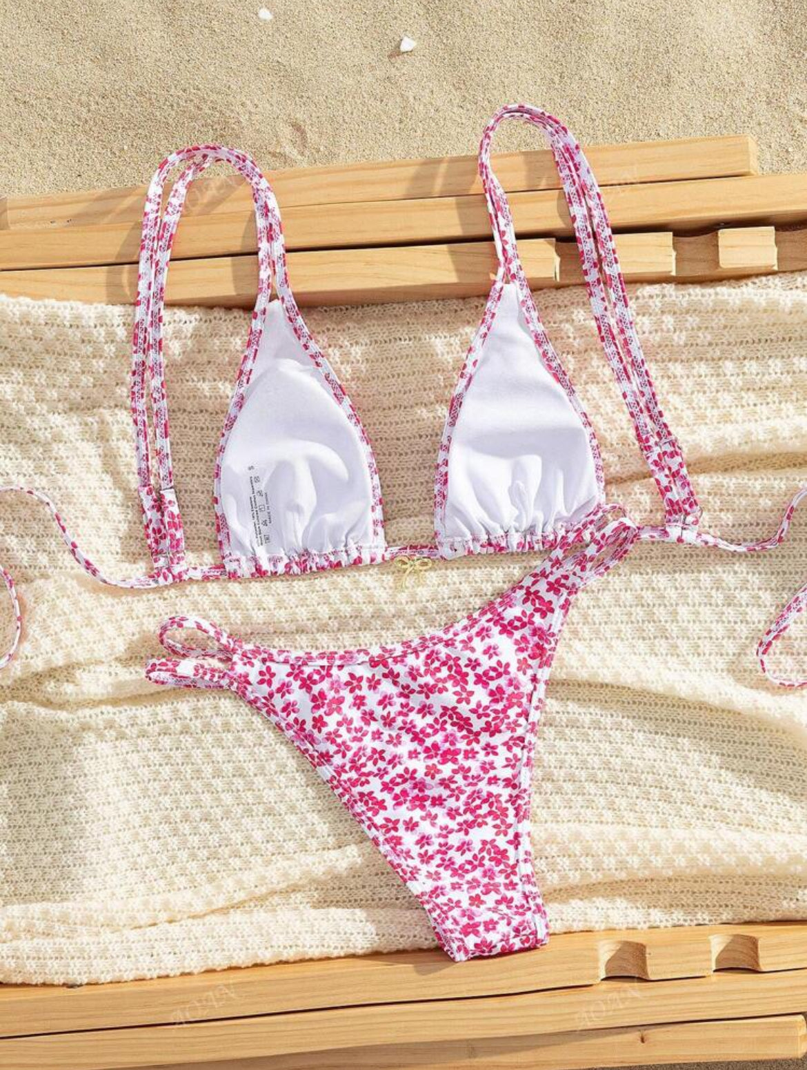 0535M conjunto de bikini elegante de tela suave rosado con estampado floral