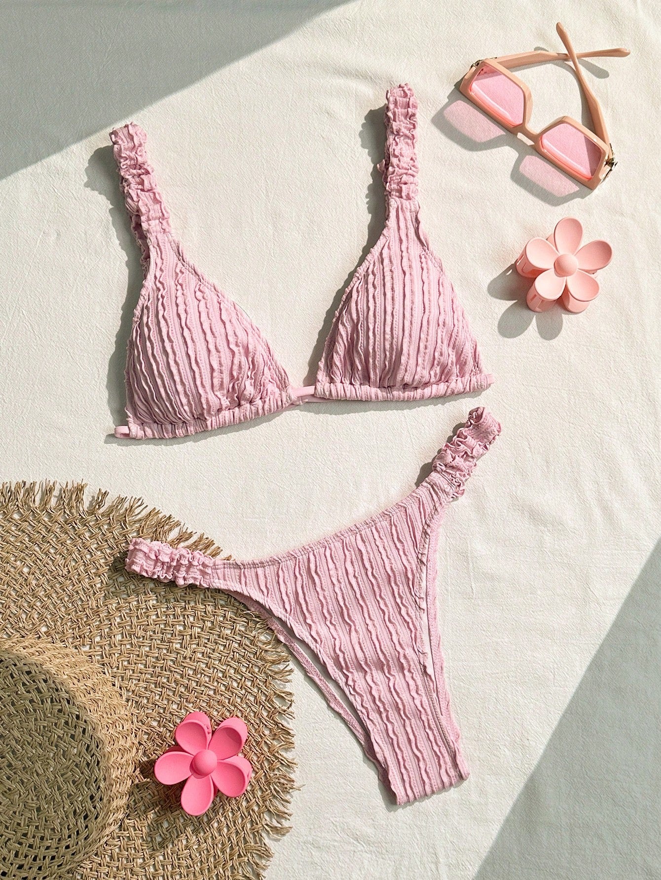 5542M swim conjunto de bikini de unicolor y texturizado rosado