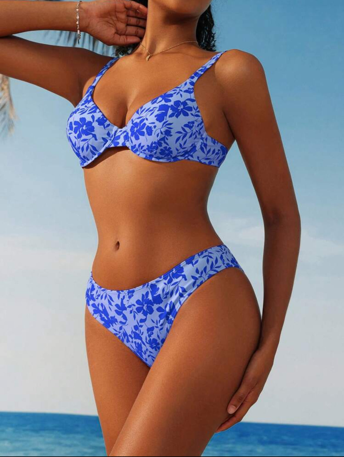 7251S swim conjunto de estampado floral con cuelo en V