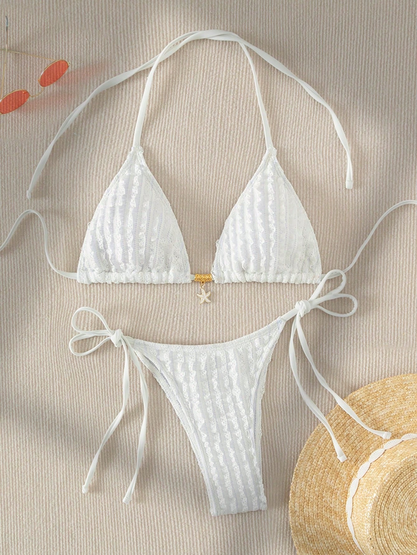 2617S swim conjunto de bikini con escote halter blanco