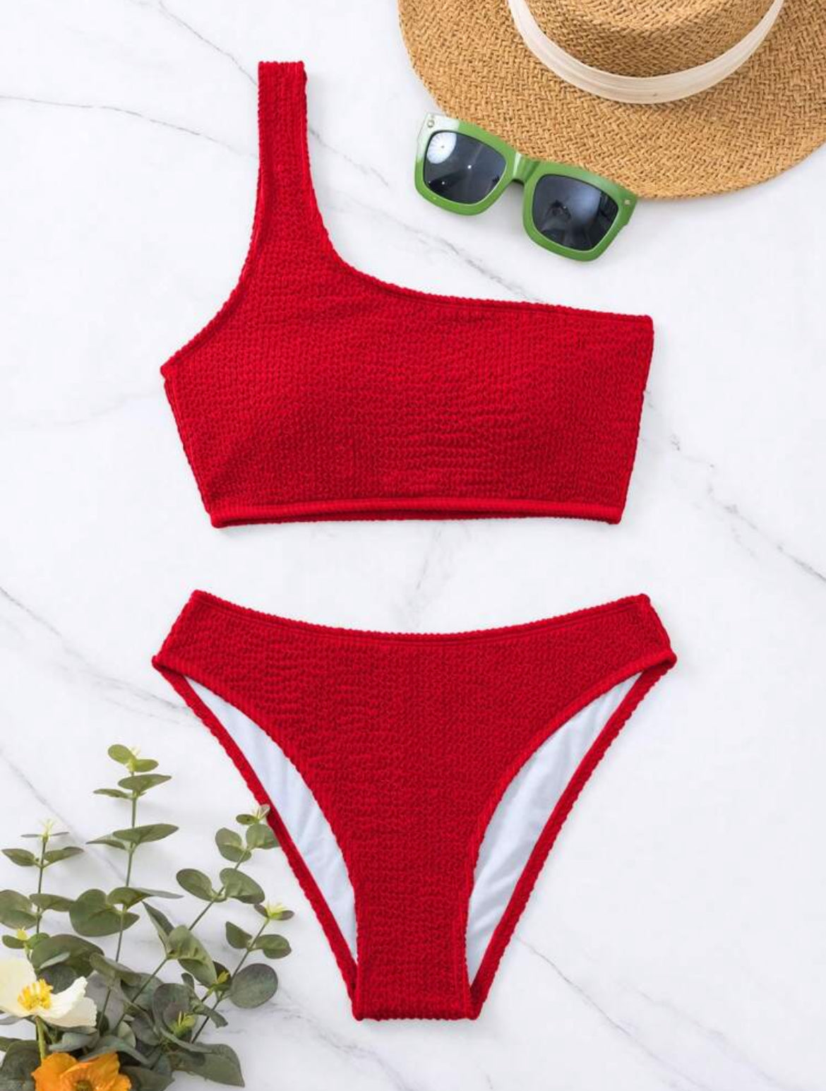 5907S Conjunto de bikini de 2 piezas de unicolor rojo