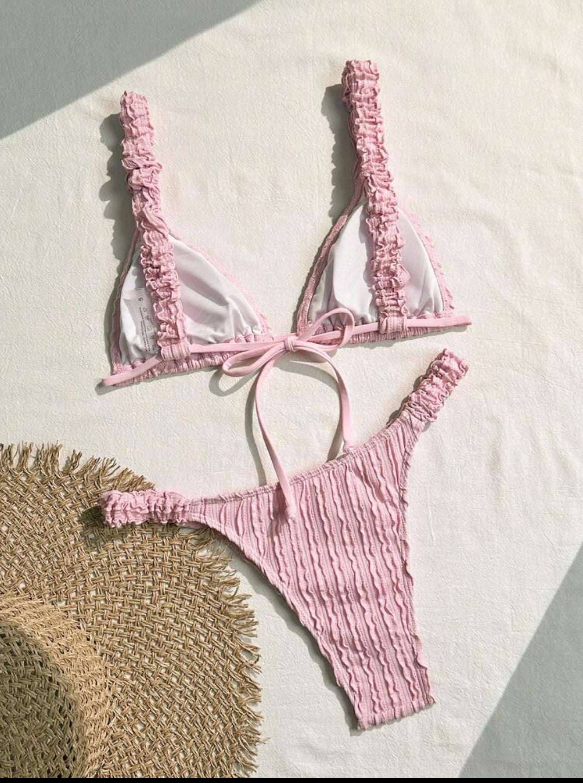 5542M swim conjunto de bikini de unicolor y texturizado rosado