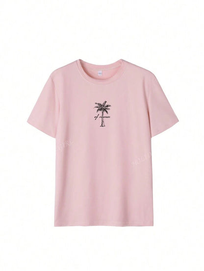 Camisa oversize con estampado de árbol de coco y eslogan
