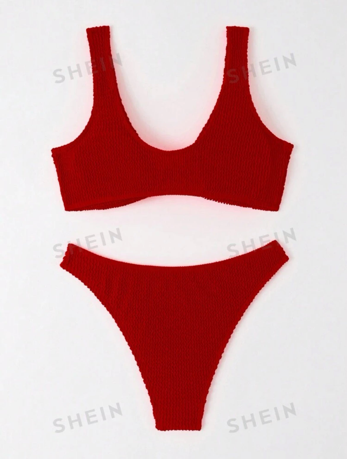 5425 Conjunto de bikini de textura fruncida y nudo en la parte delantera