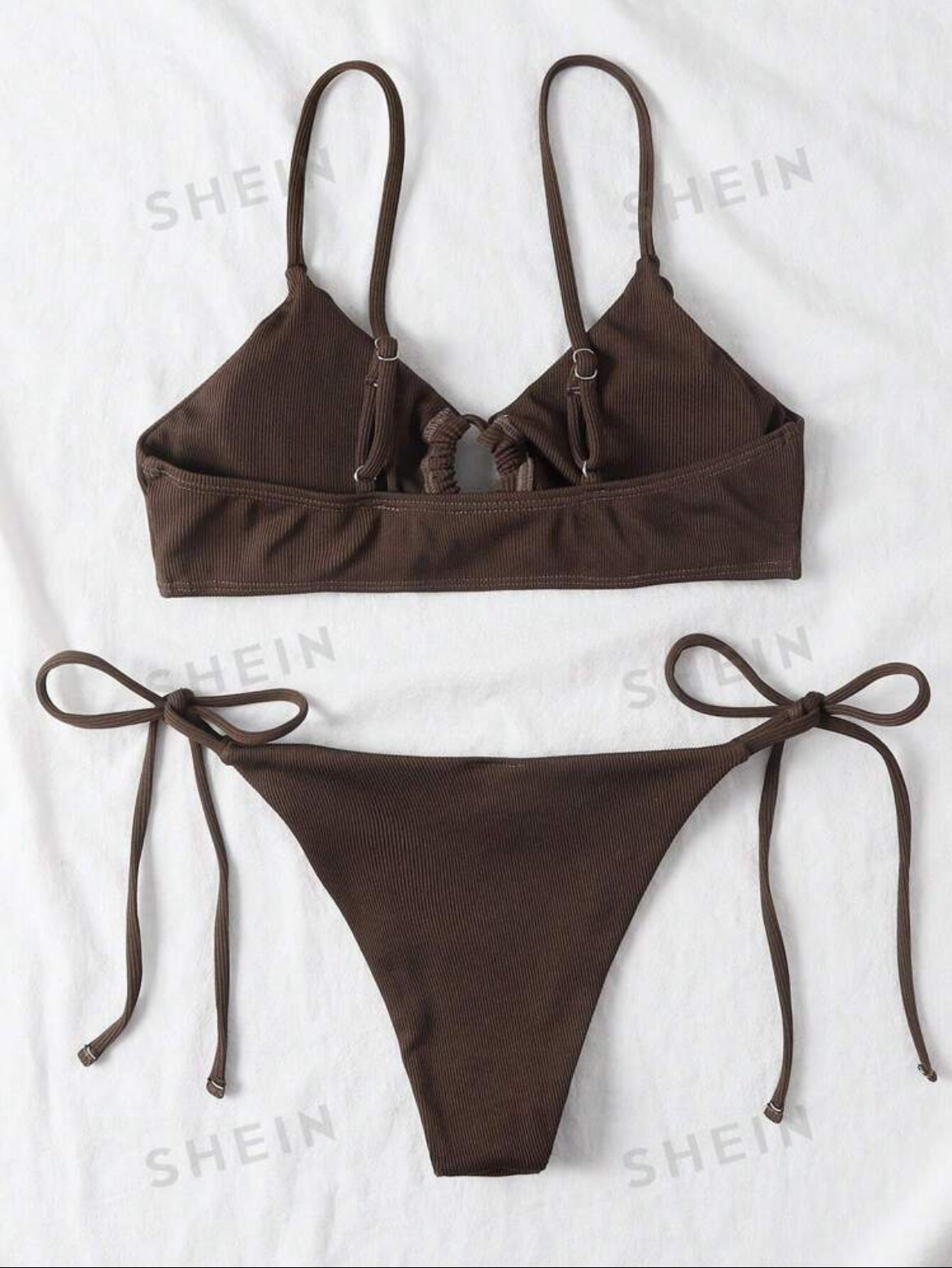 #2972 Conjunto de bikini de traje de baño de verano con copa arrugada y bottom de nudo lateral